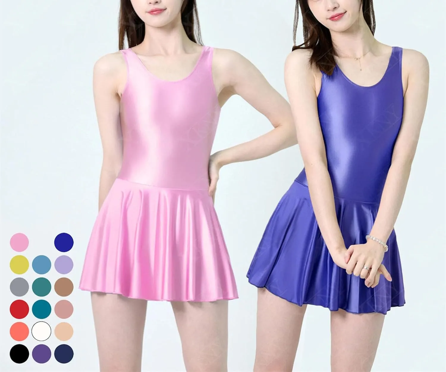 Womens Glossy Satin Slim Dress Beach Long Skirt Tank Top Crew Neck