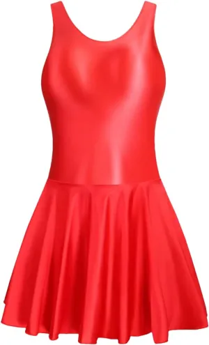 Womens Glossy Satin Slim Dress Beach Long Skirt Tank Top Crew Neck