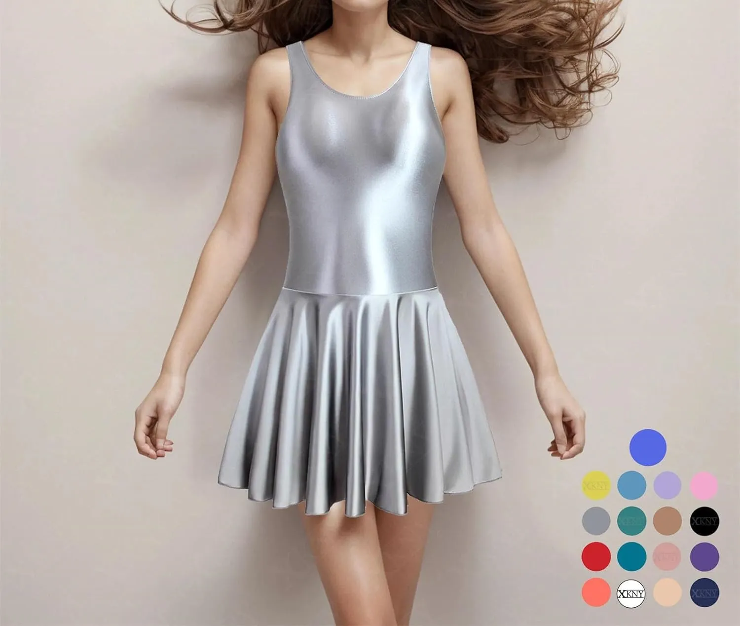 Womens Glossy Satin Slim Dress Beach Long Skirt Tank Top Crew Neck