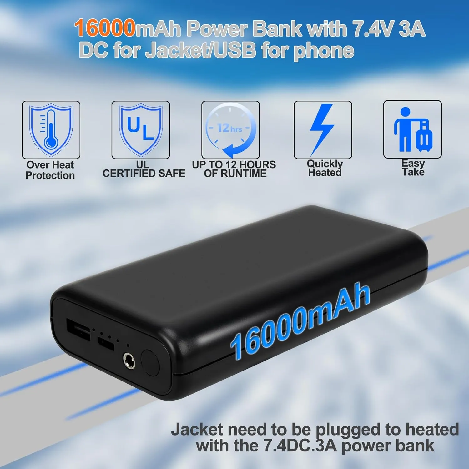 Women's Heated Jacket with 16000mAh Battery Pack Electric Coat