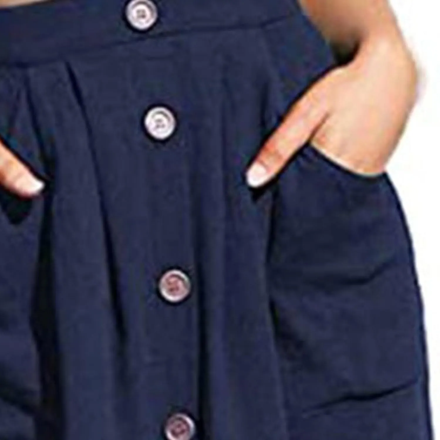 Women's High Waist Midi Skirt Vintage Elastic A-Line Pleated Button Front Skirts Casual Stretchy Skirts with Pockets