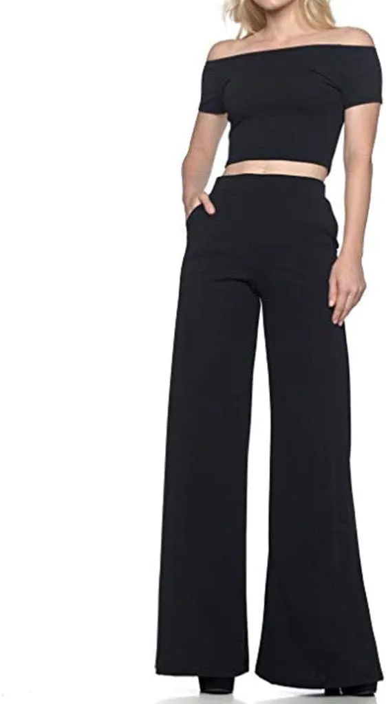 Women's High Waisted Flare Pants Casual Elastic Waist Wide Leg Stretchy Long Trousers Fashion Solid Color Fitness Yoga Pants
