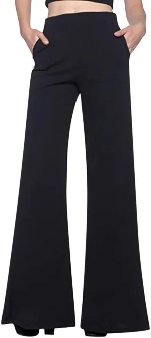 Women's High Waisted Flare Pants Casual Elastic Waist Wide Leg Stretchy Long Trousers Fashion Solid Color Fitness Yoga Pants