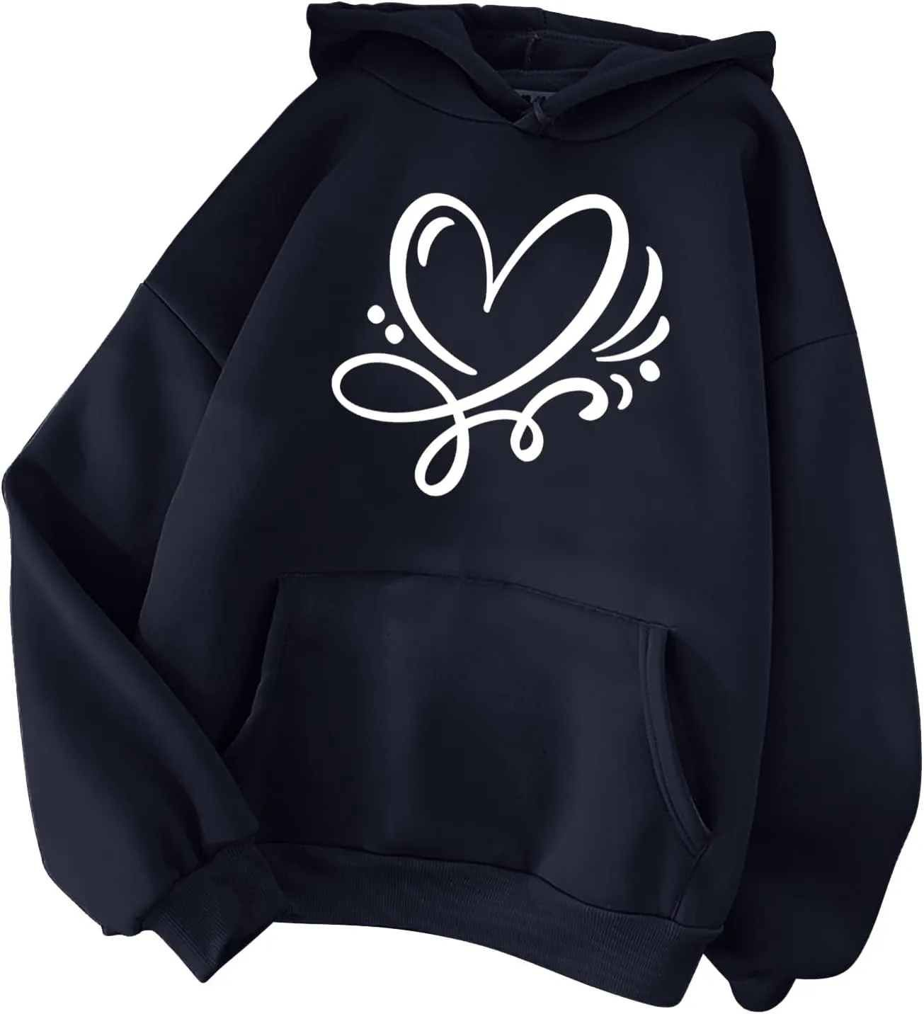Women's Hoodies Pullover Cute Heart Sweatshirts Casual Long Sleeve Tops Kangaroo Pocket Sweatshirt for Teen Girl