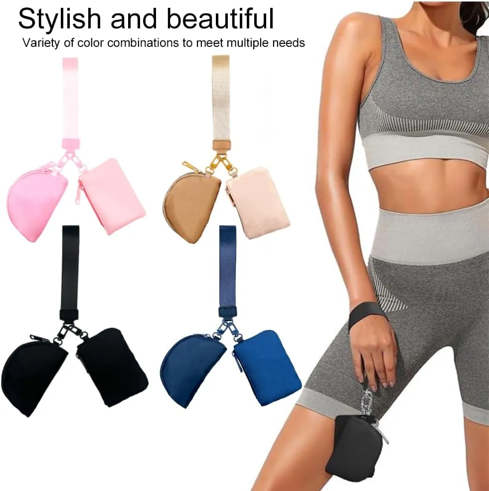 Women's Keychain Wallet, Detachable Dual Pouch Wristlet, Mini Zip Around Wristlet, Portable Coin Purse, Small Wallet, Black