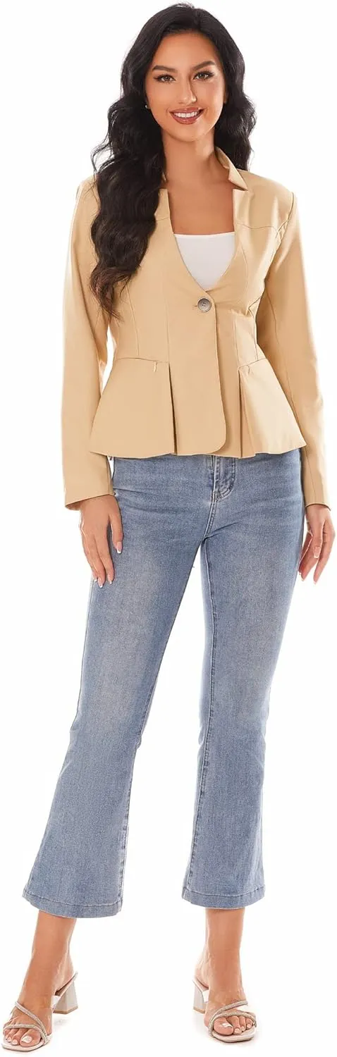 Women's Open Front Office Work Business Crop Suit Blazer Jacket