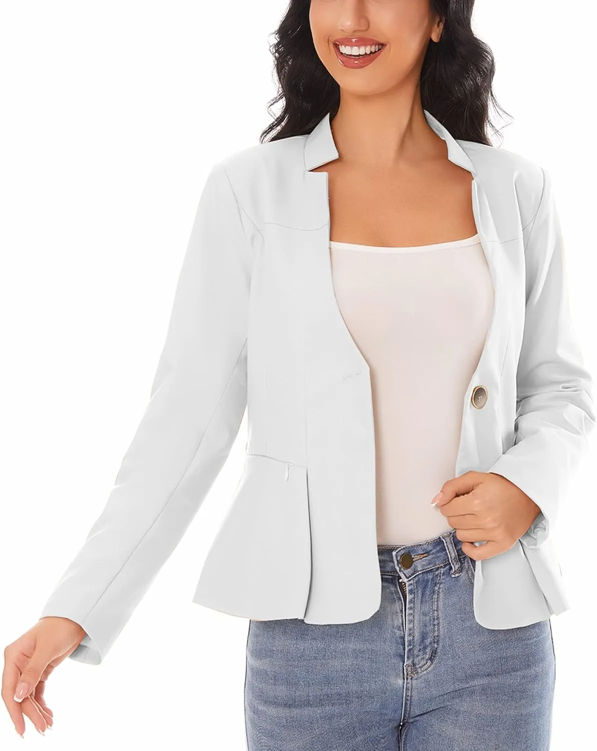 Women's Open Front Office Work Business Crop Suit Blazer Jacket
