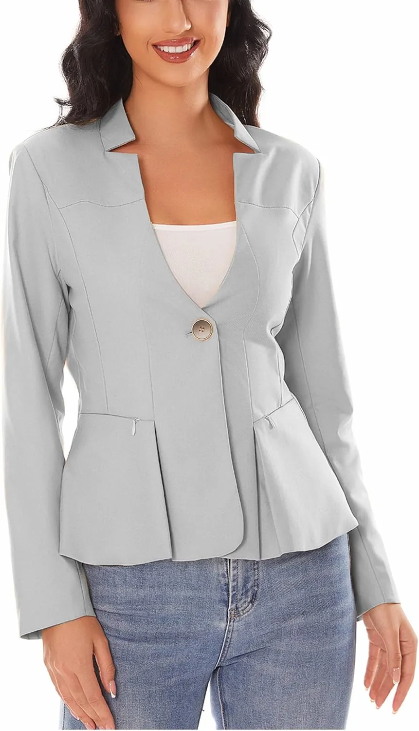Women's Open Front Office Work Business Crop Suit Blazer Jacket