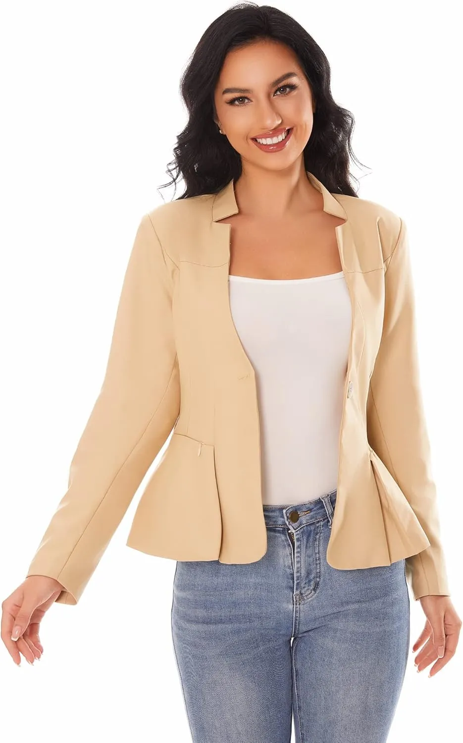 Women's Open Front Office Work Business Crop Suit Blazer Jacket
