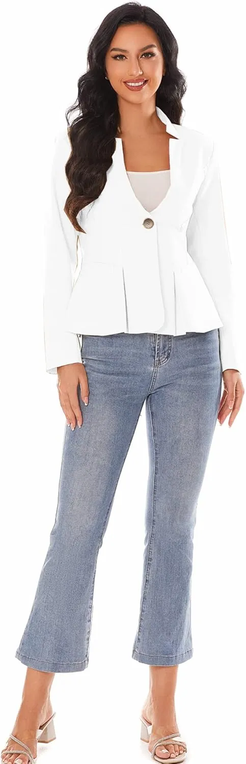 Women's Open Front Office Work Business Crop Suit Blazer Jacket