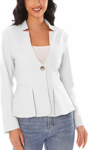 Women's Open Front Office Work Business Crop Suit Blazer Jacket