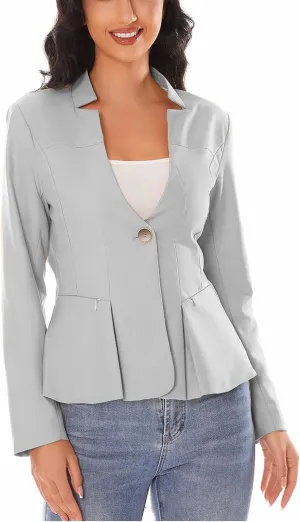 Women's Open Front Office Work Business Crop Suit Blazer Jacket