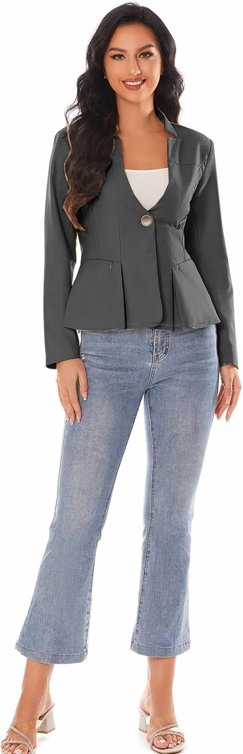 Women's Open Front Office Work Business Crop Suit Blazer Jacket
