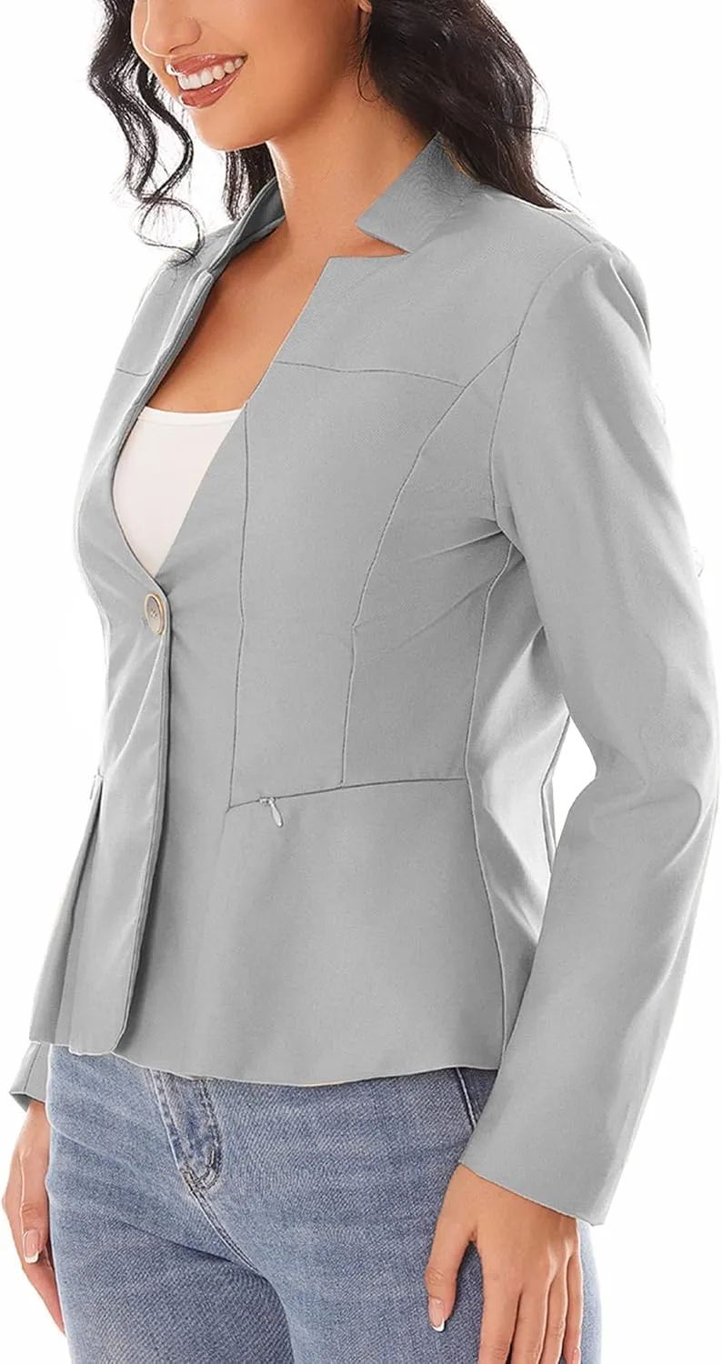Women's Open Front Office Work Business Crop Suit Blazer Jacket