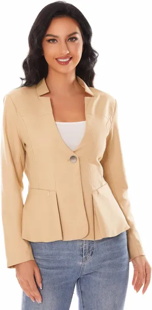 Women's Open Front Office Work Business Crop Suit Blazer Jacket