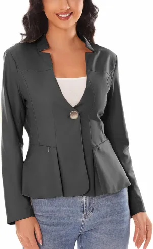 Women's Open Front Office Work Business Crop Suit Blazer Jacket
