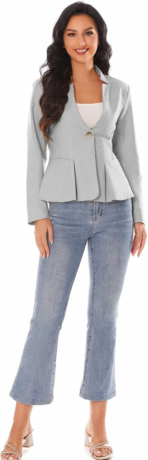 Women's Open Front Office Work Business Crop Suit Blazer Jacket