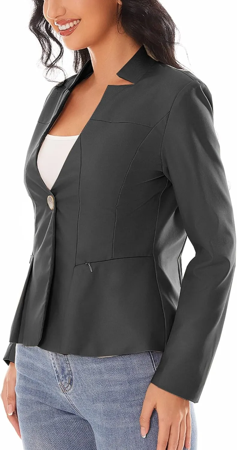 Women's Open Front Office Work Business Crop Suit Blazer Jacket