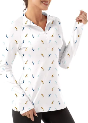 Women's Polo Shirts Long Sleeve UPF 50  Sun Protection Tennis Golf Workout Tops Sport Zipper V Neck