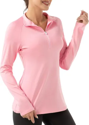Women's Polo Shirts Long Sleeve UPF 50  Sun Protection Tennis Golf Workout Tops Sport Zipper V Neck