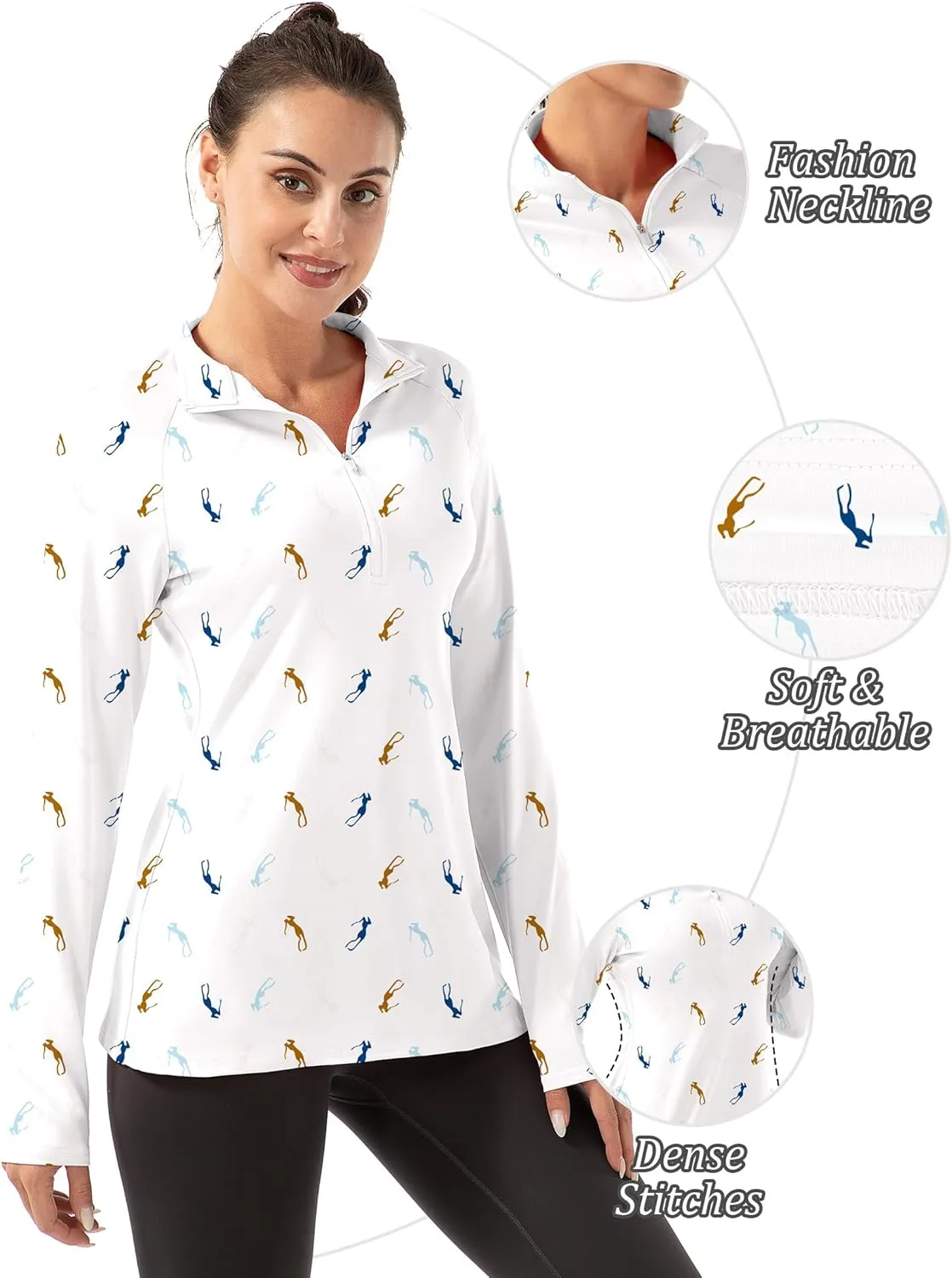 Women's Polo Shirts Long Sleeve UPF 50  Sun Protection Tennis Golf Workout Tops Sport Zipper V Neck
