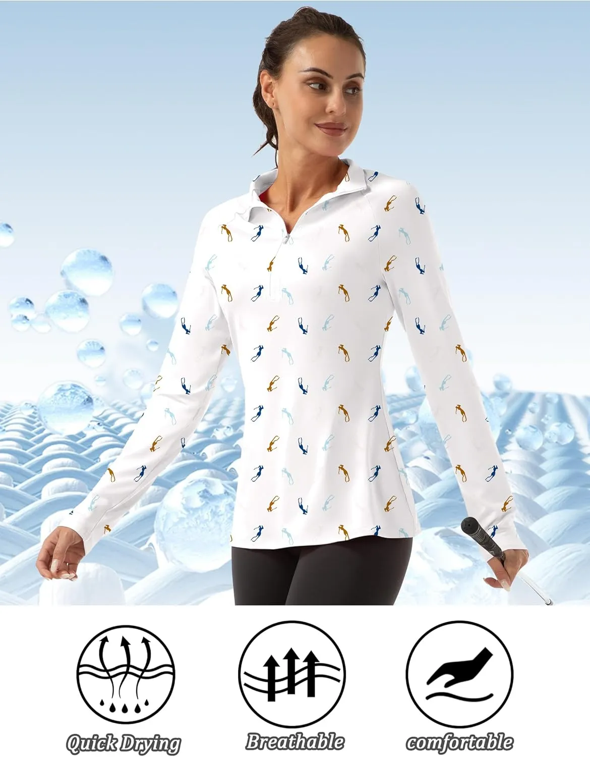 Women's Polo Shirts Long Sleeve UPF 50  Sun Protection Tennis Golf Workout Tops Sport Zipper V Neck