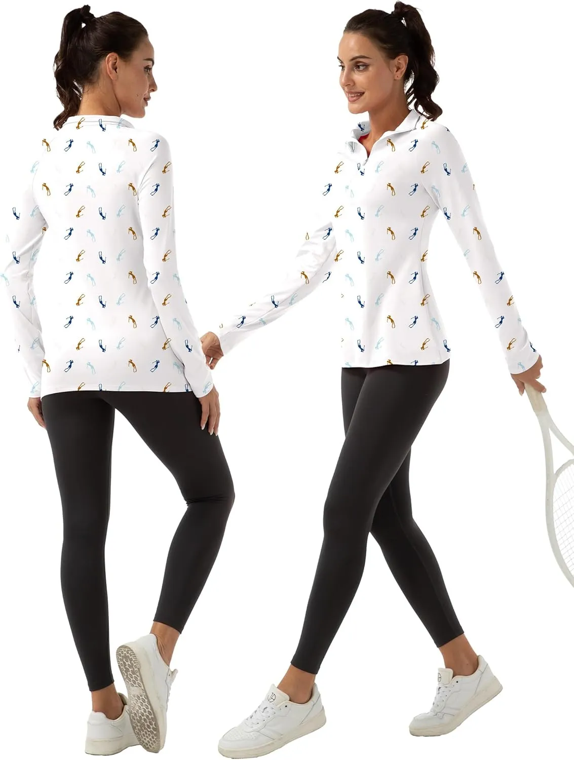 Women's Polo Shirts Long Sleeve UPF 50  Sun Protection Tennis Golf Workout Tops Sport Zipper V Neck