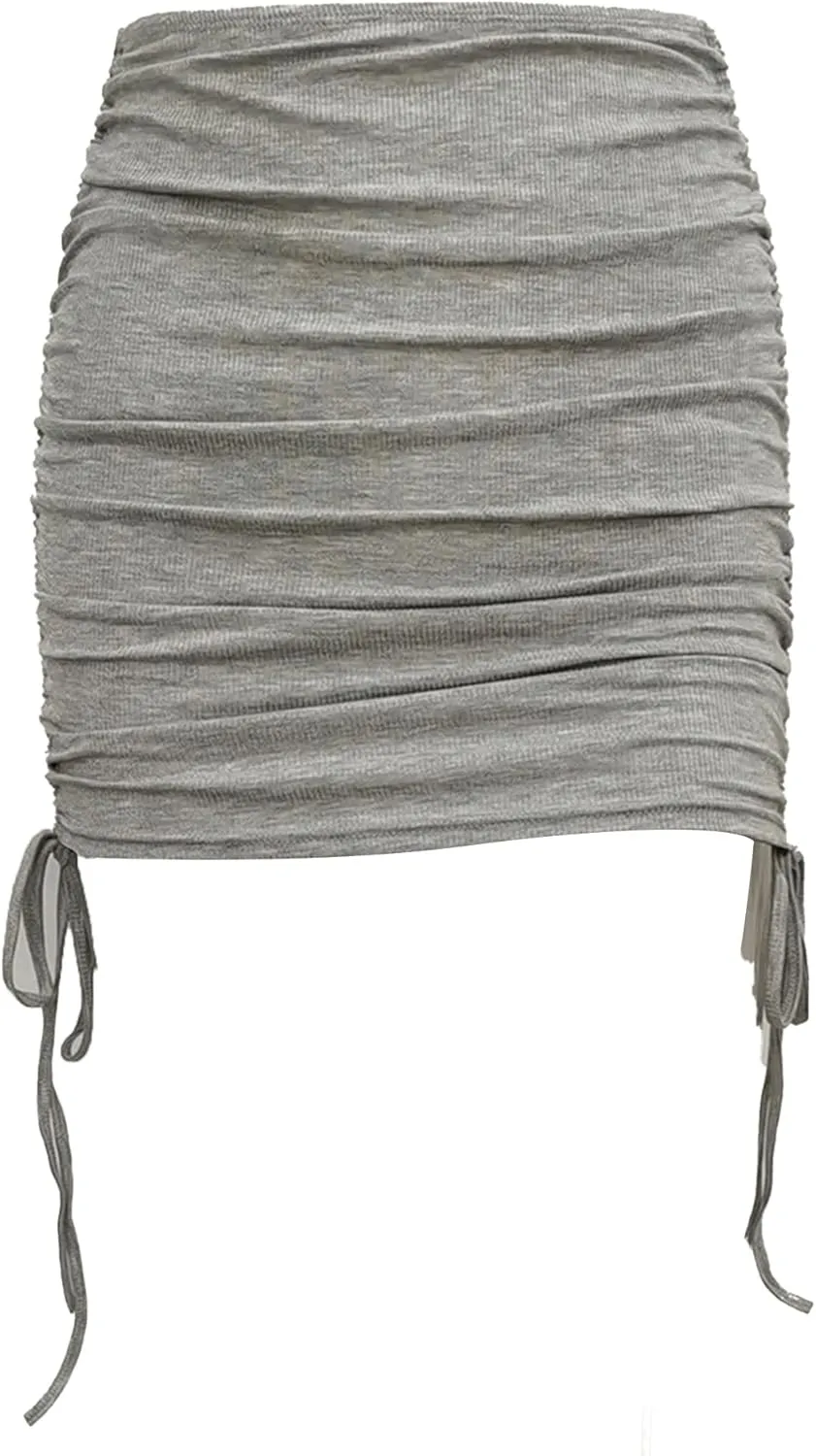 Womens Ruched Drawstring Knot Side Skirt High Waist Ribbed Bodycon Skirt Casual Asymmetric Mini Short Skirt