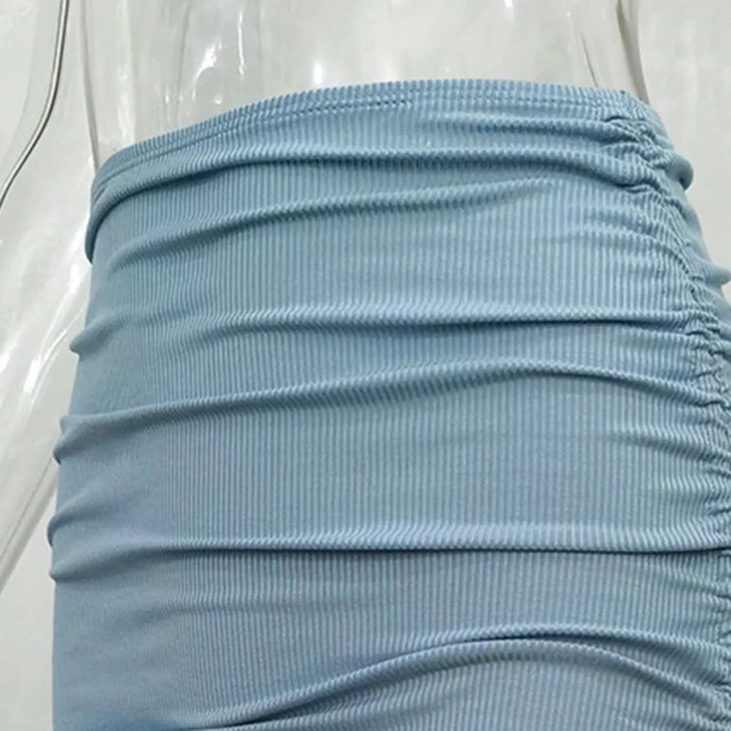 Womens Ruched Drawstring Knot Side Skirt High Waist Ribbed Bodycon Skirt Casual Asymmetric Mini Short Skirt