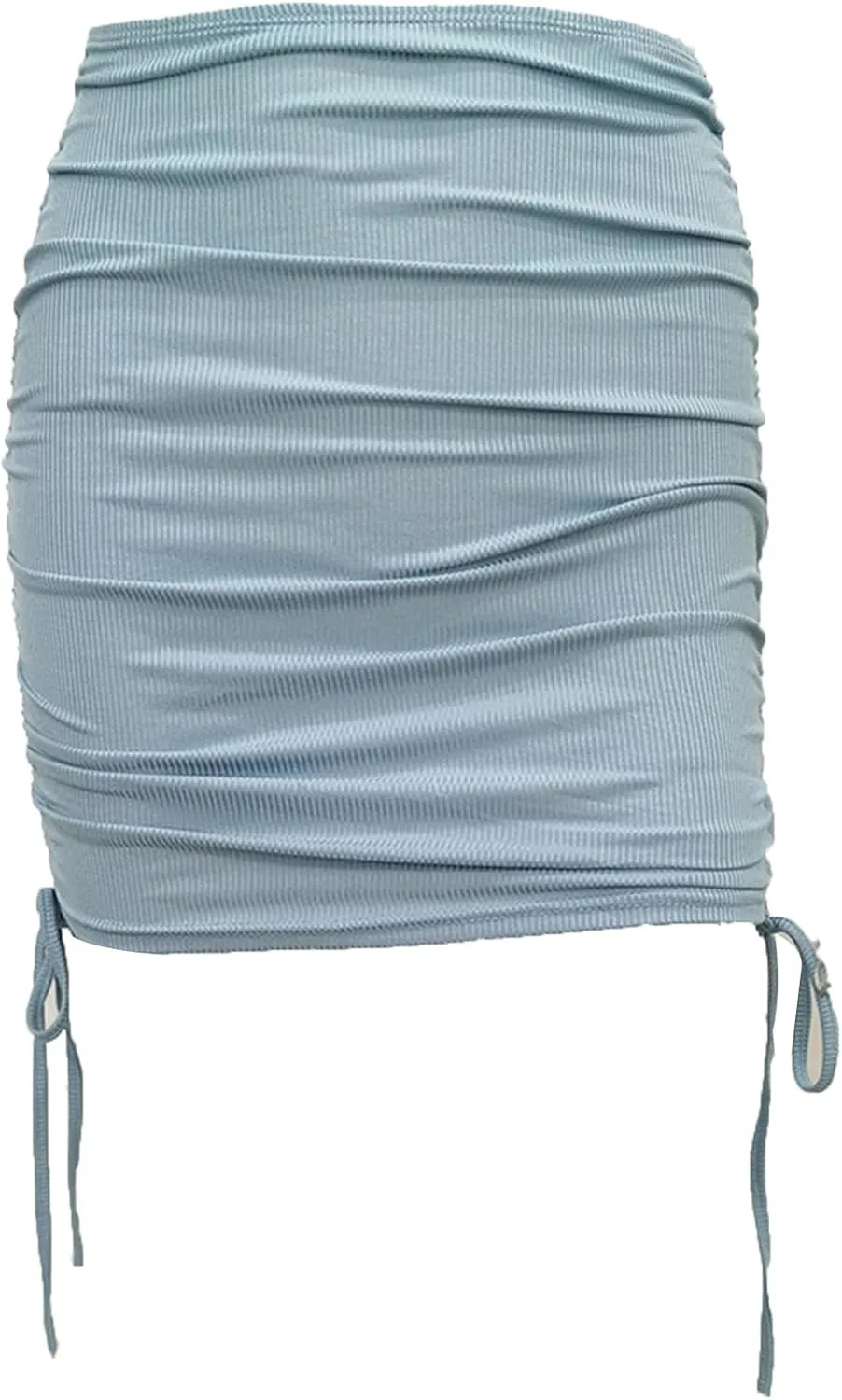 Womens Ruched Drawstring Knot Side Skirt High Waist Ribbed Bodycon Skirt Casual Asymmetric Mini Short Skirt