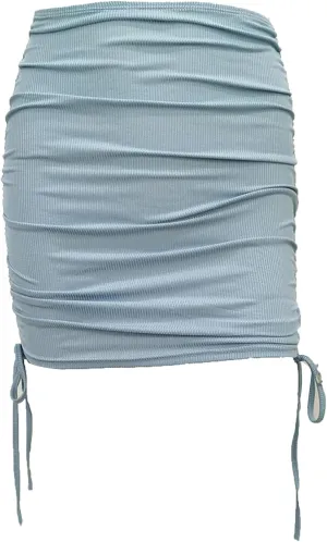 Womens Ruched Drawstring Knot Side Skirt High Waist Ribbed Bodycon Skirt Casual Asymmetric Mini Short Skirt
