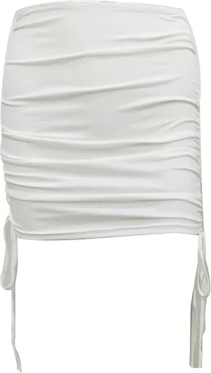 Womens Ruched Drawstring Knot Side Skirt High Waist Ribbed Bodycon Skirt Casual Asymmetric Mini Short Skirt