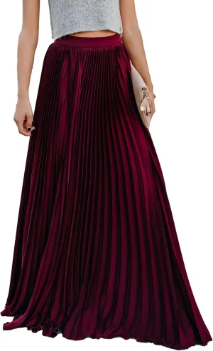 Womens Skirt Midi Long Shirring Skirts High Waisted Swing Boho A Line Skirts Casual Flowy Pleated Chiffon Maxi Skirt