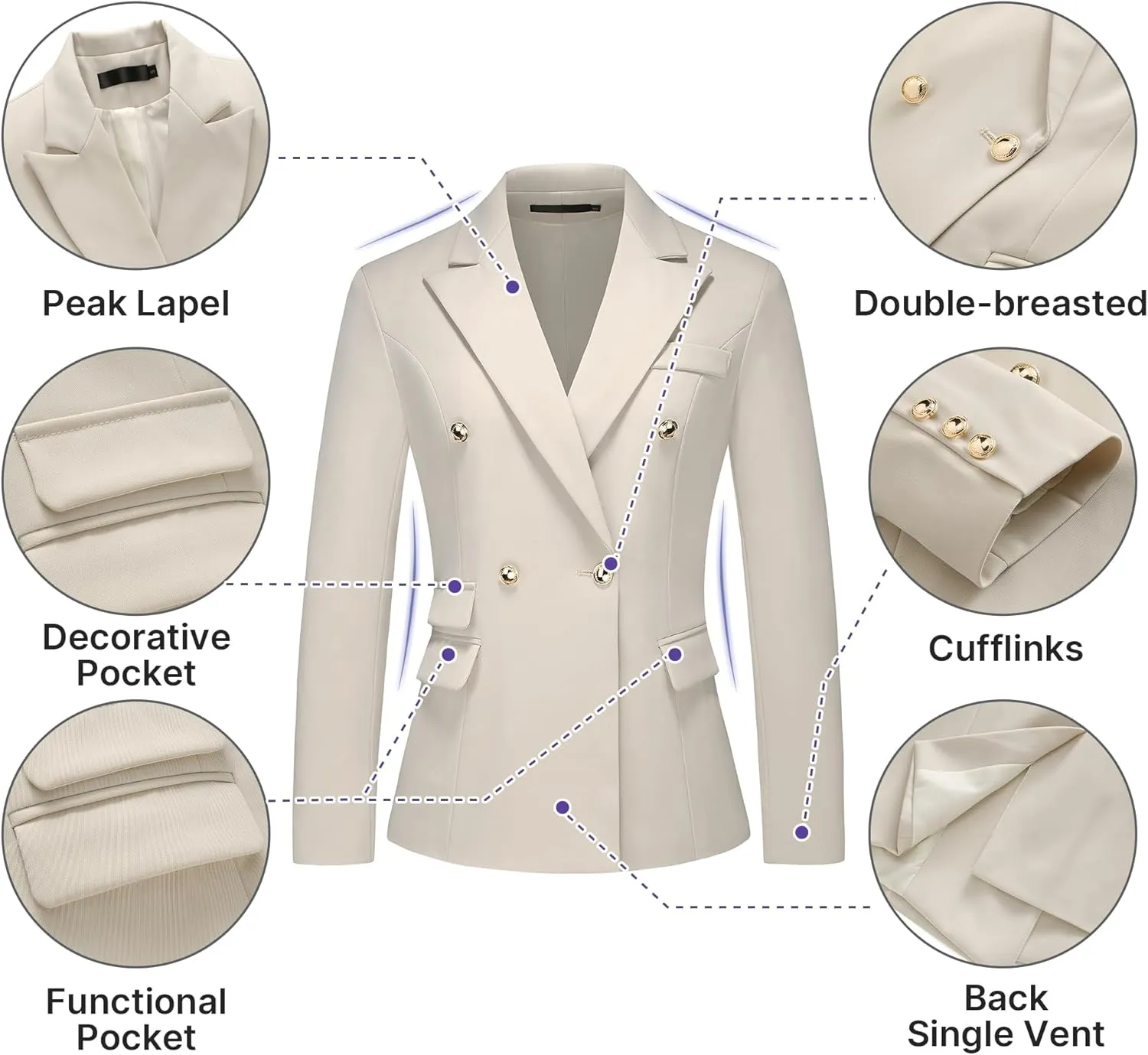 Women's Suiting Pants Suits for Women Dressy Double-Breasted Blazer Business Casual Outfits
