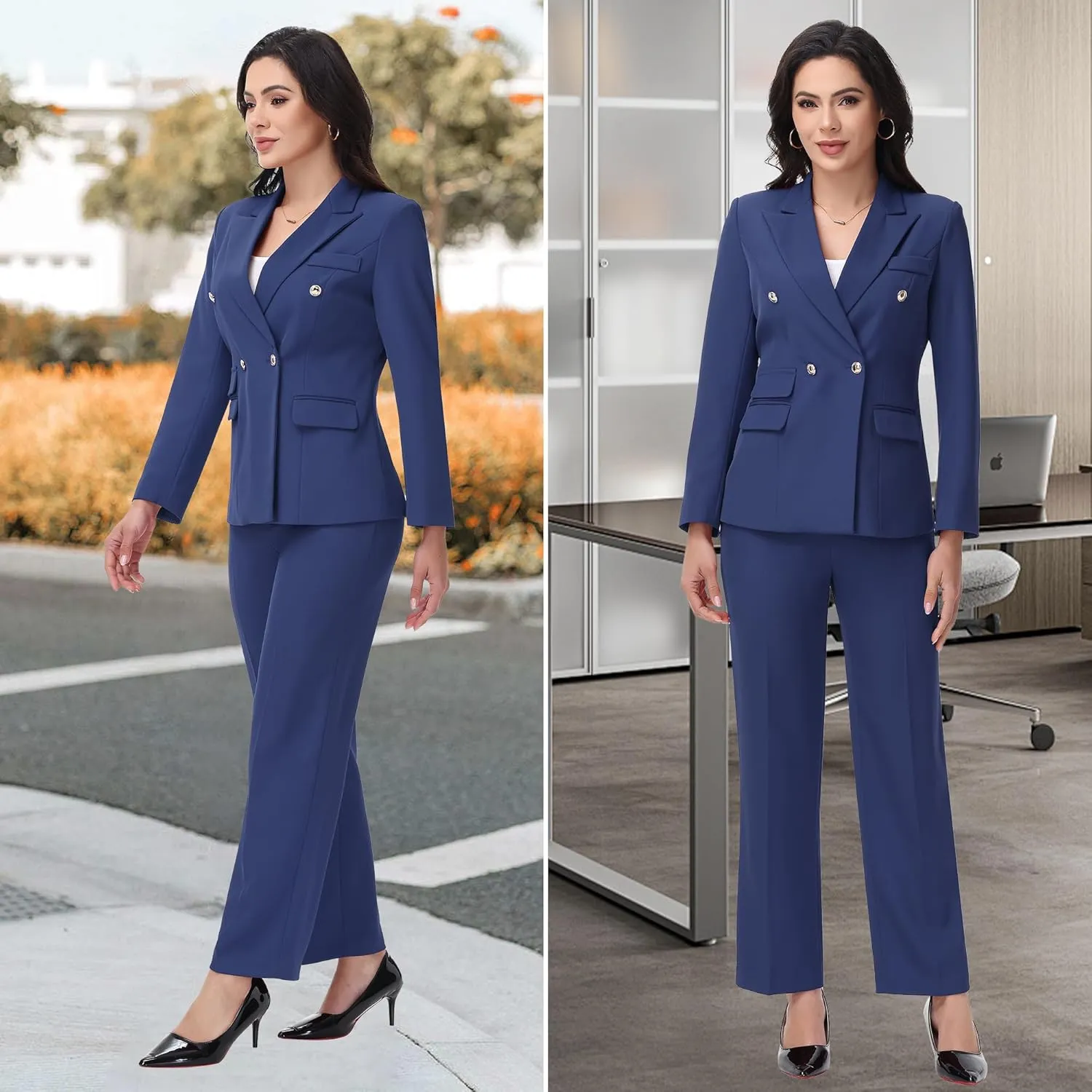 Women's Suiting Pants Suits for Women Dressy Double-Breasted Blazer Business Casual Outfits