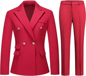 Women's Suiting Pants Suits for Women Dressy Double-Breasted Blazer Business Casual Outfits