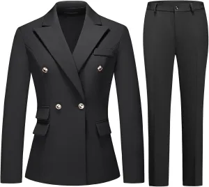 Women's Suiting Pants Suits for Women Dressy Double-Breasted Blazer Business Casual Outfits