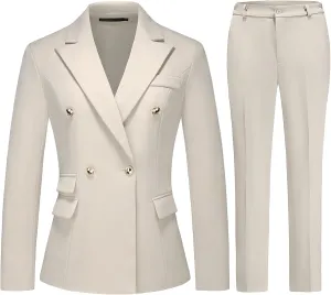 Women's Suiting Pants Suits for Women Dressy Double-Breasted Blazer Business Casual Outfits