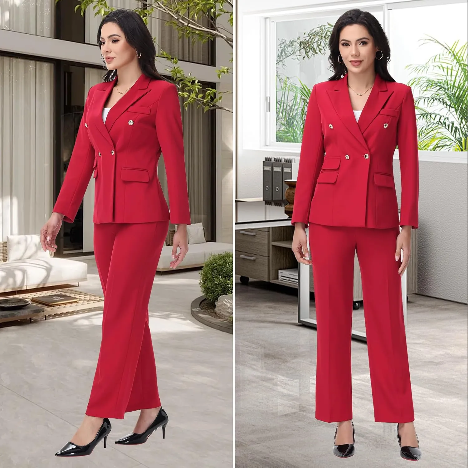 Women's Suiting Pants Suits for Women Dressy Double-Breasted Blazer Business Casual Outfits