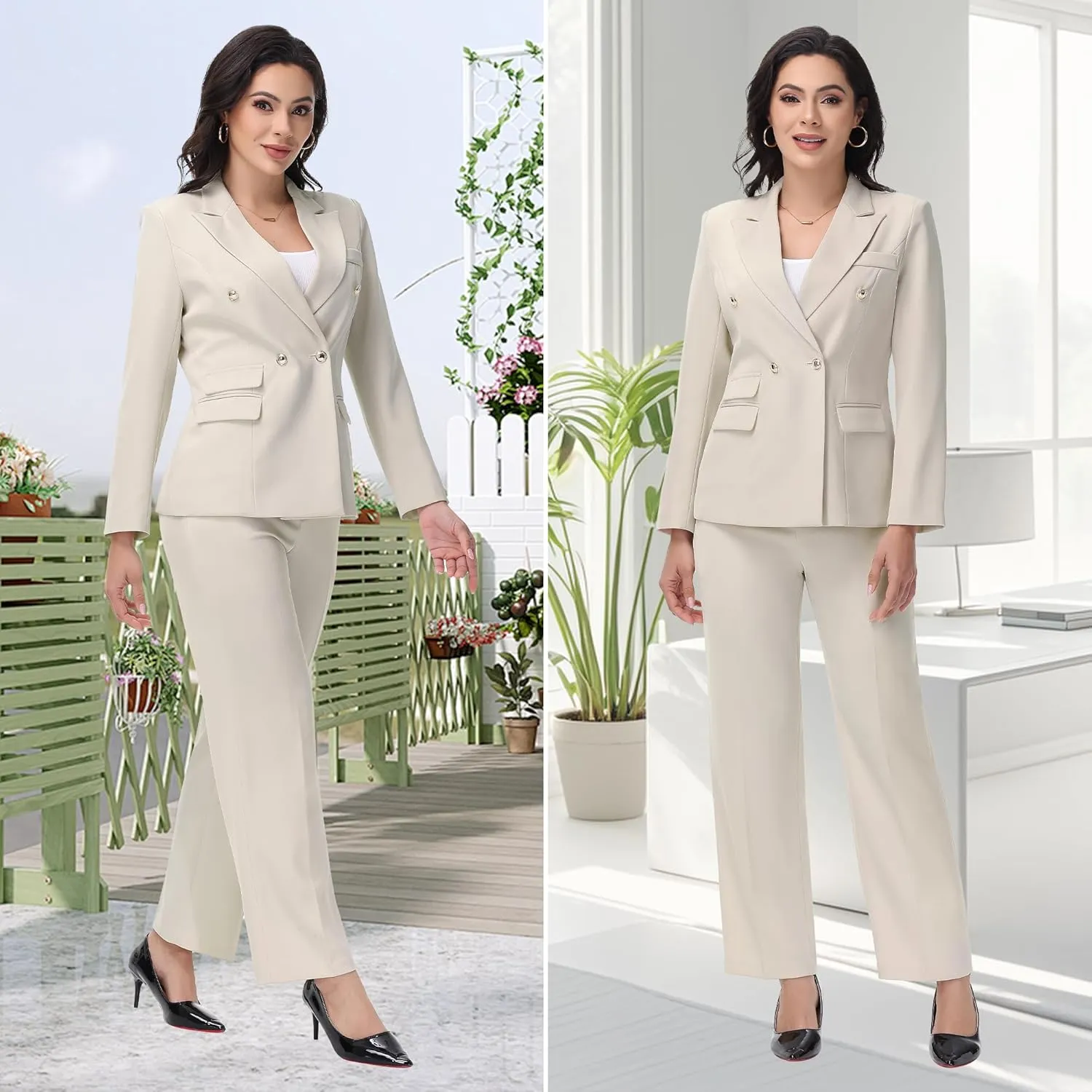 Women's Suiting Pants Suits for Women Dressy Double-Breasted Blazer Business Casual Outfits