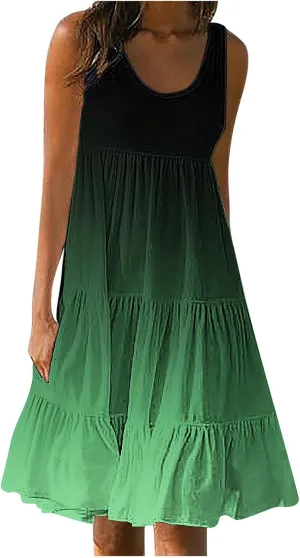Womens Summer Dresses Sleeveless midi Dress Spaghetti Strap Sundress Ruffles Casual Loose Boho Floral T Shirt Dress