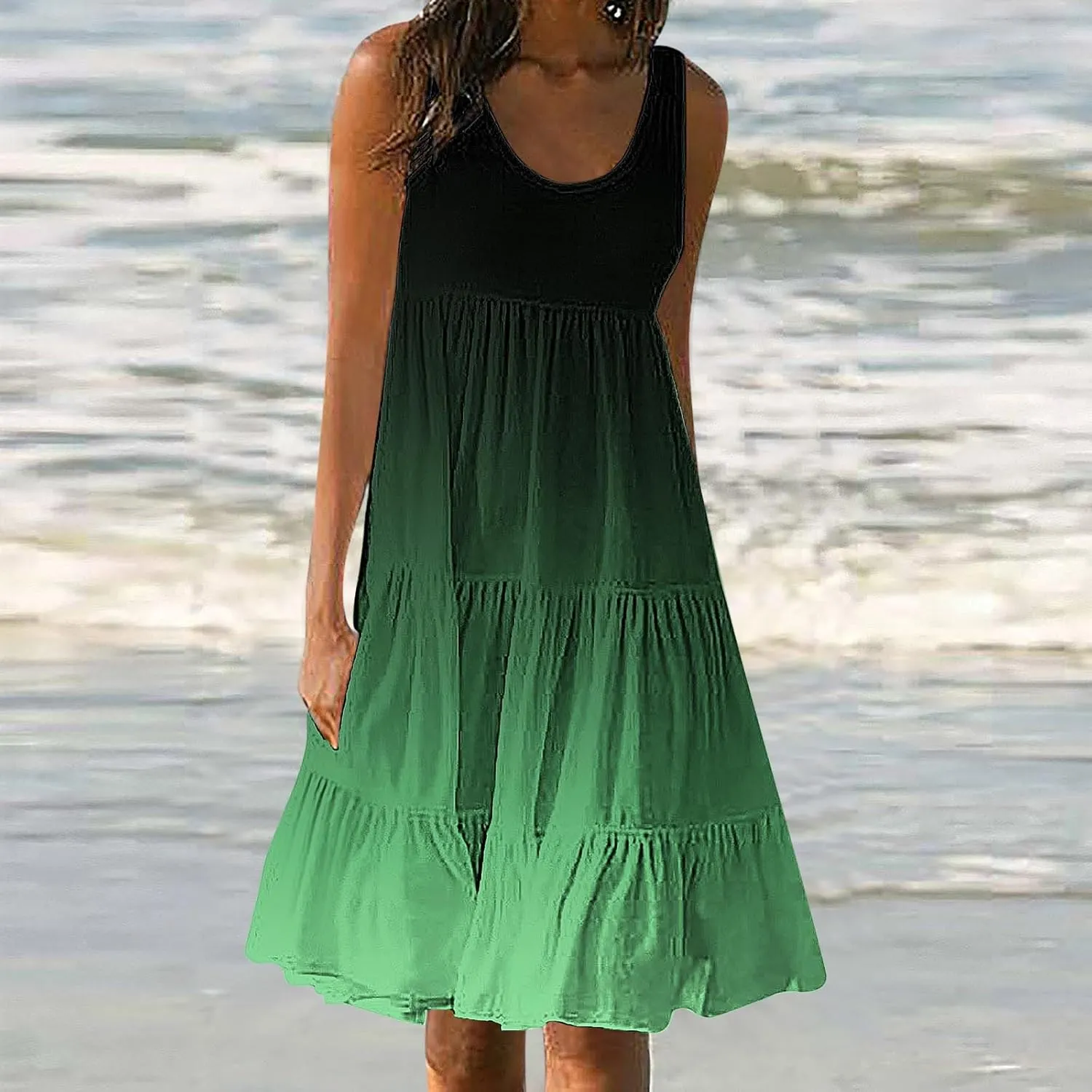 Womens Summer Dresses Sleeveless midi Dress Spaghetti Strap Sundress Ruffles Casual Loose Boho Floral T Shirt Dress