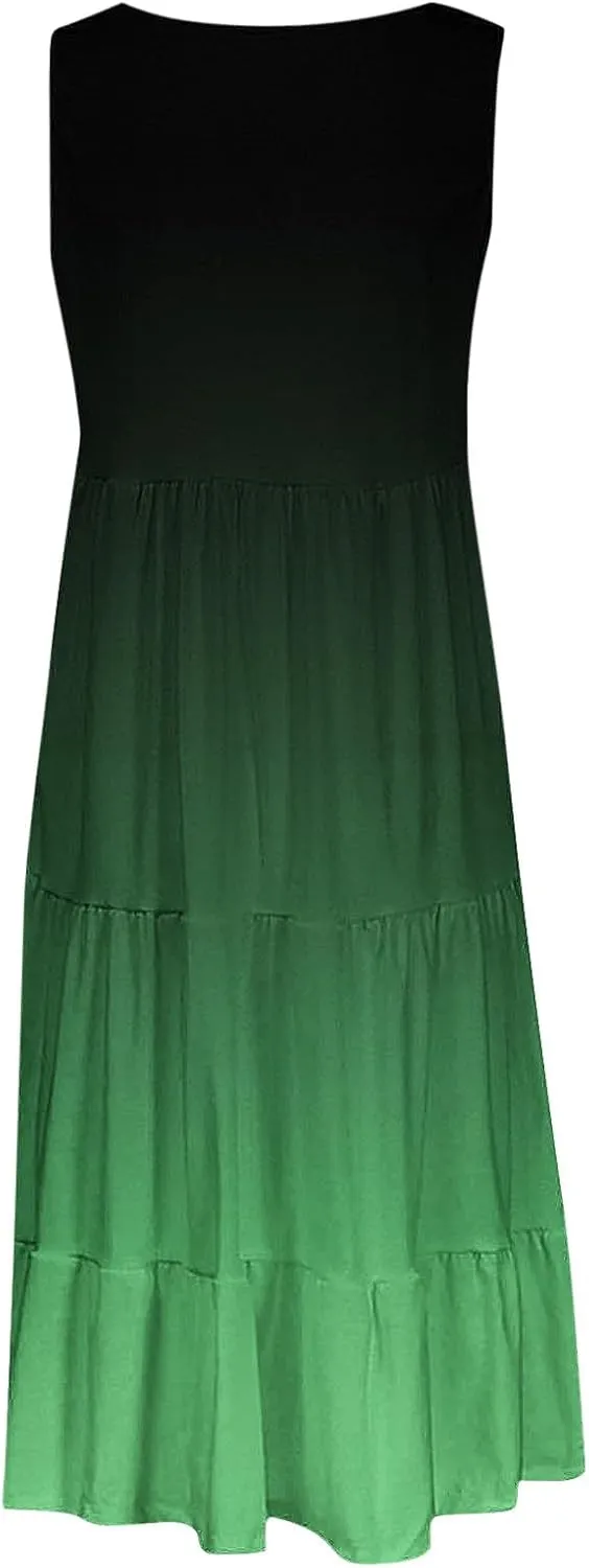 Womens Summer Dresses Sleeveless midi Dress Spaghetti Strap Sundress Ruffles Casual Loose Boho Floral T Shirt Dress