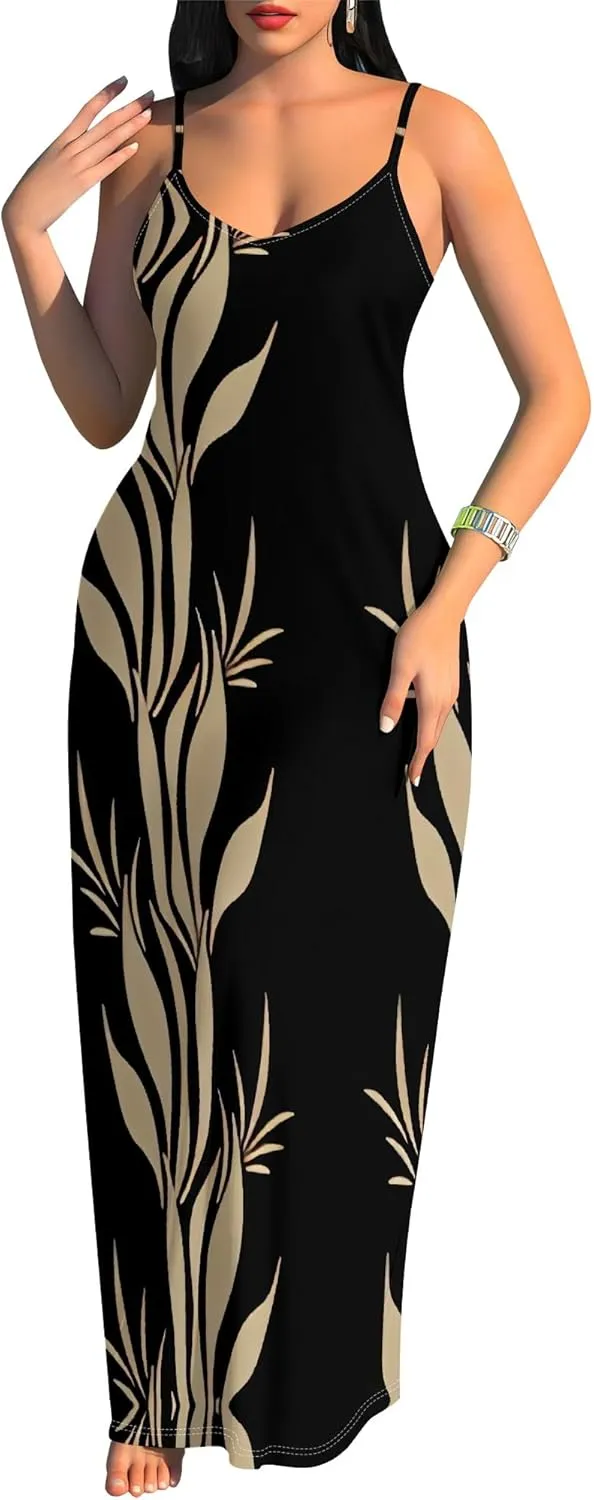 Women's Summer Maxi Dress Casual V-Neck Sleeveless Spaghetti Strap Long Dresses Sexy A-Line Beach Sundress Travel Vacation