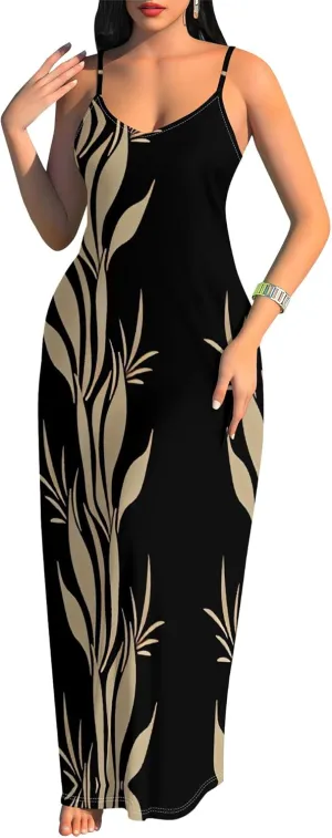 Women's Summer Maxi Dress Casual V-Neck Sleeveless Spaghetti Strap Long Dresses Sexy A-Line Beach Sundress Travel Vacation