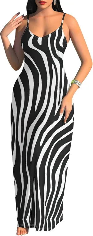Women's Summer Maxi Dress Casual V-Neck Sleeveless Spaghetti Strap Long Dresses Sexy A-Line Beach Sundress Travel Vacation
