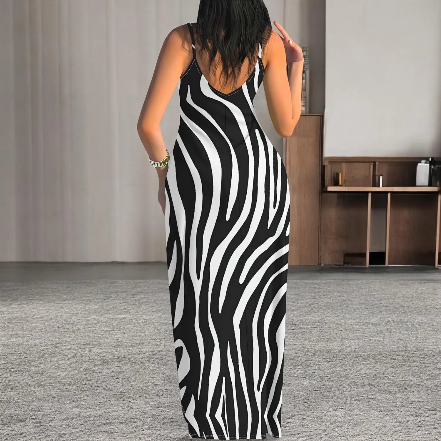 Women's Summer Maxi Dress Casual V-Neck Sleeveless Spaghetti Strap Long Dresses Sexy A-Line Beach Sundress Travel Vacation