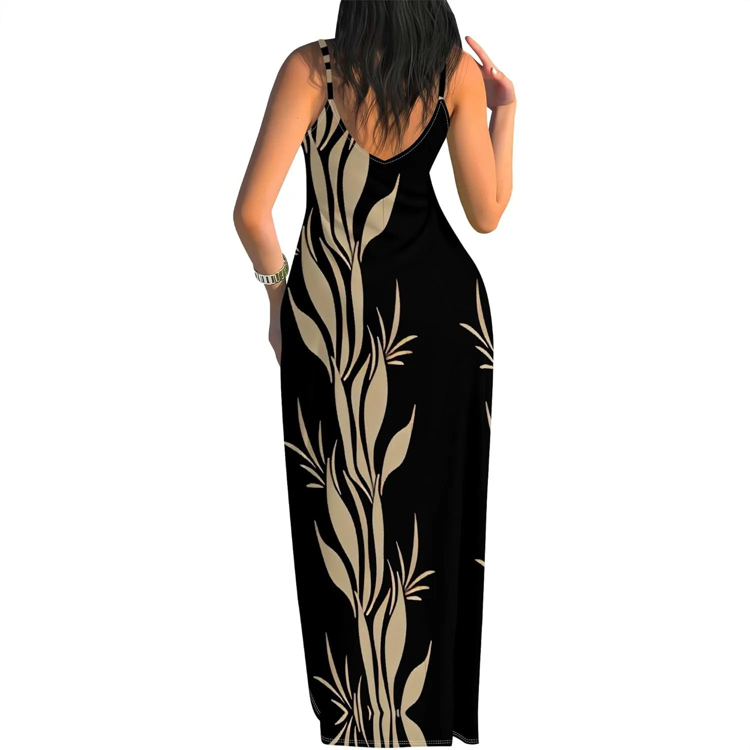Women's Summer Maxi Dress Casual V-Neck Sleeveless Spaghetti Strap Long Dresses Sexy A-Line Beach Sundress Travel Vacation