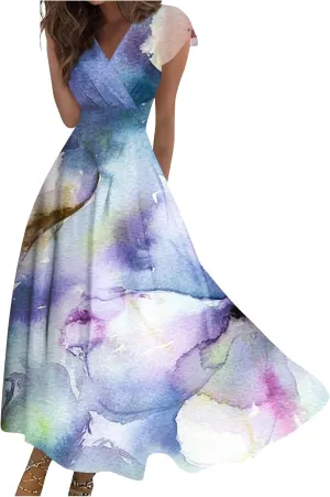 Womens Summer Maxi Dress Chiffon Loose Fit Swing Daily Solid Color 2025 Mature Casual Outdoor Slim Party Dresses