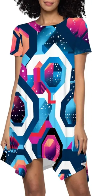 Womens Summer Midi Dress Casual Floral Print Loose T-Shirt Short Sleeve A-Line Dresses Plus Size Flowy Boho Sundress
